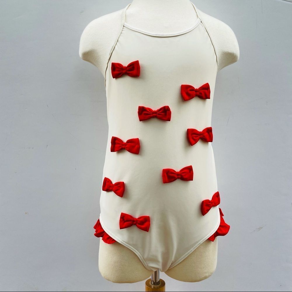 MINI RODINI Bow Swimsuit Offwhite Sz 9-11y New